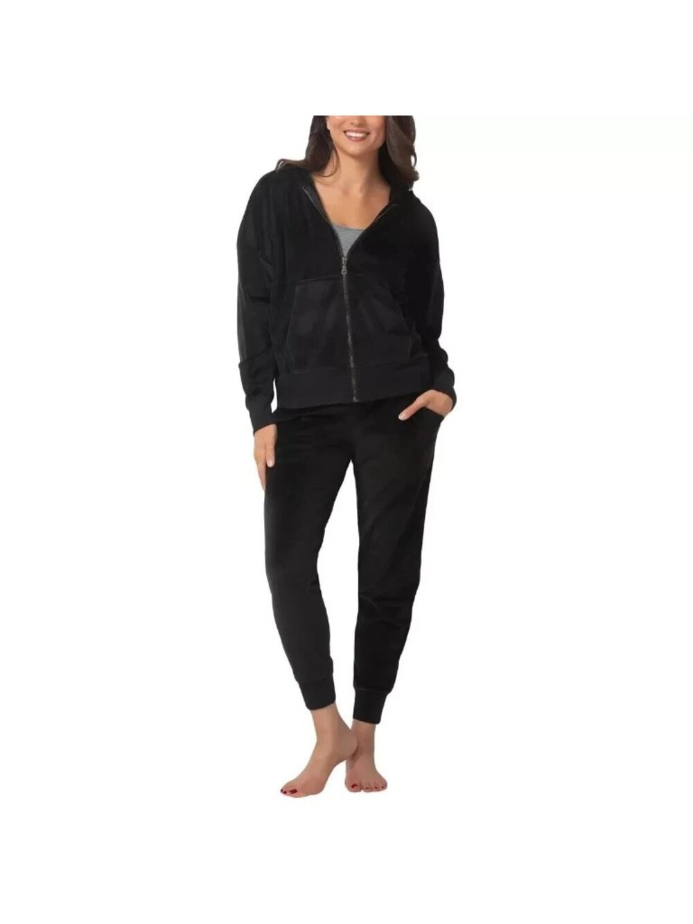 NWOT Felina Women's M Black Velour Tracksuit Set Hooded Jacket & Joggers